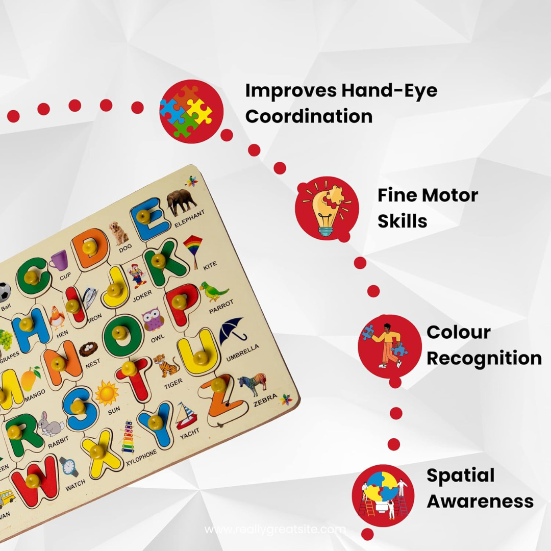 Wooden Alphabet Puzzle Board - 26 Letter Learning