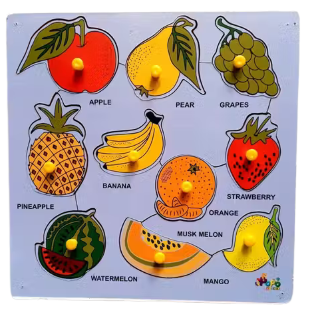 Wooden Fruits Puzzle Board - 10 Piece Learning