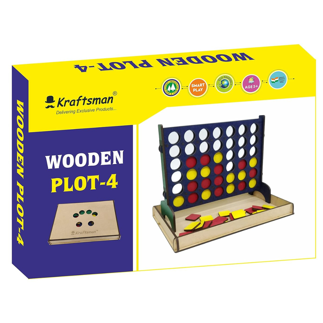 Wooden Plot-4 Connect Game - Strategy Learning