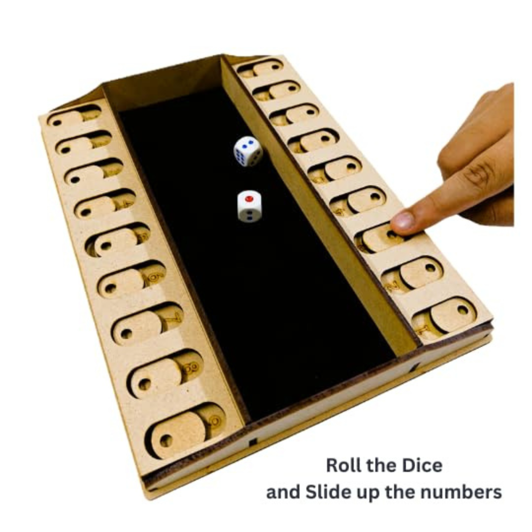 Wooden Shut the Box Game - 2 Player Dice Strategy