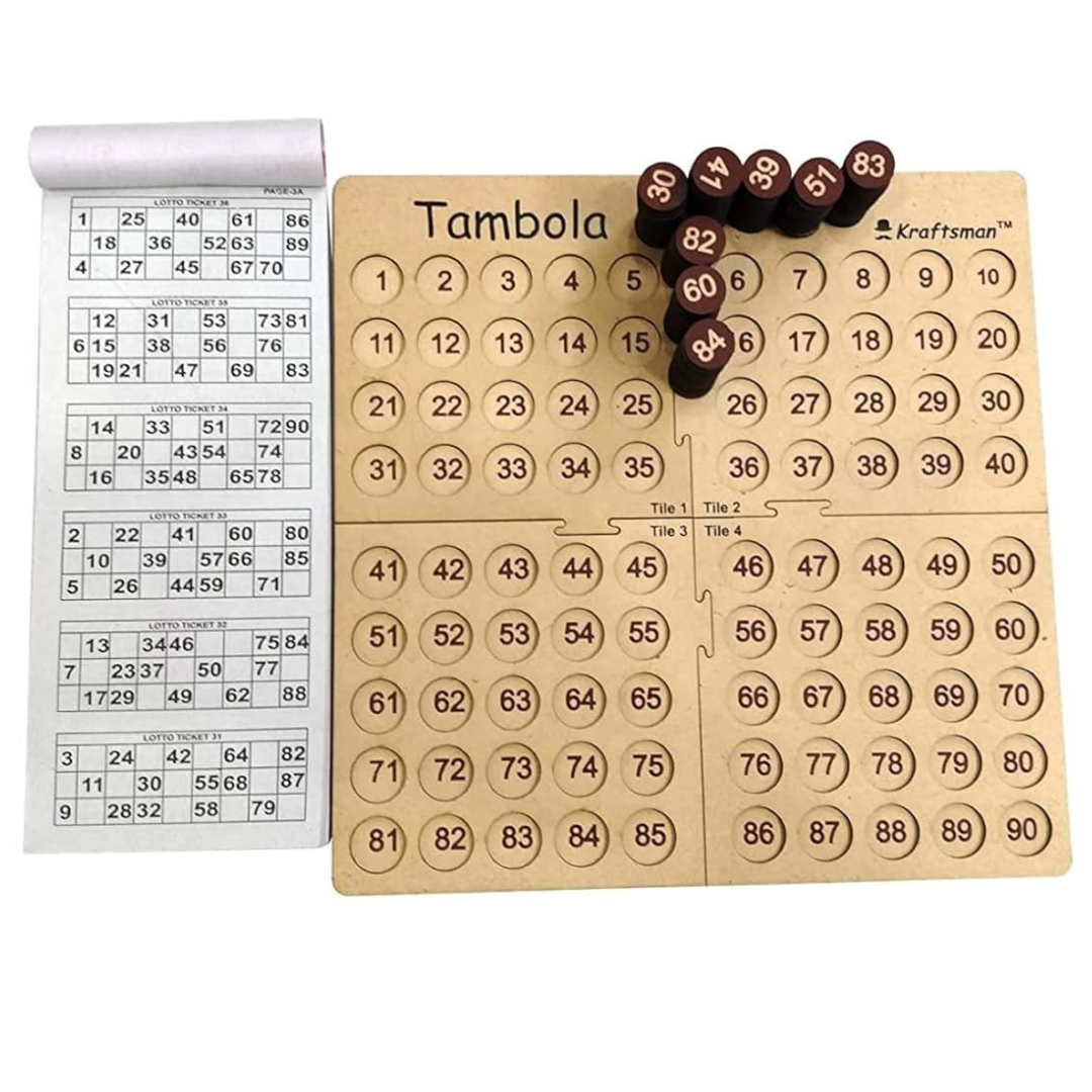 Wooden Tambola Game Set - 600 Tickets Family Game